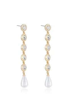 Show Me Your Mumu Ettika Elegantly Modern Crystal and Pearl Dangle Earrings